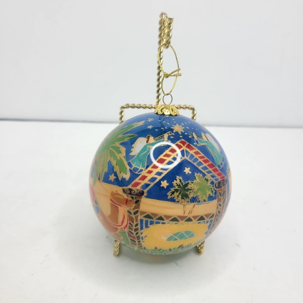 Pier 1 Li Bien Hand Blown Glass Hand Painted Nativity Scene Large  Ornament 2010